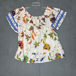 Sugarlips Curve Floral Off Shoulder Ruffle Linen Blend Top STT17590DRX Cream 1X